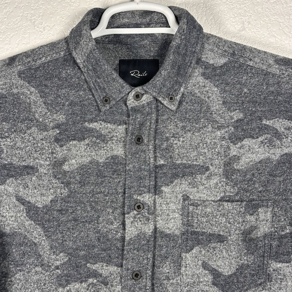 Rails Berkeley Classic Fit Heathered‎ Camo Button-Down Shirt Blue Camo Large